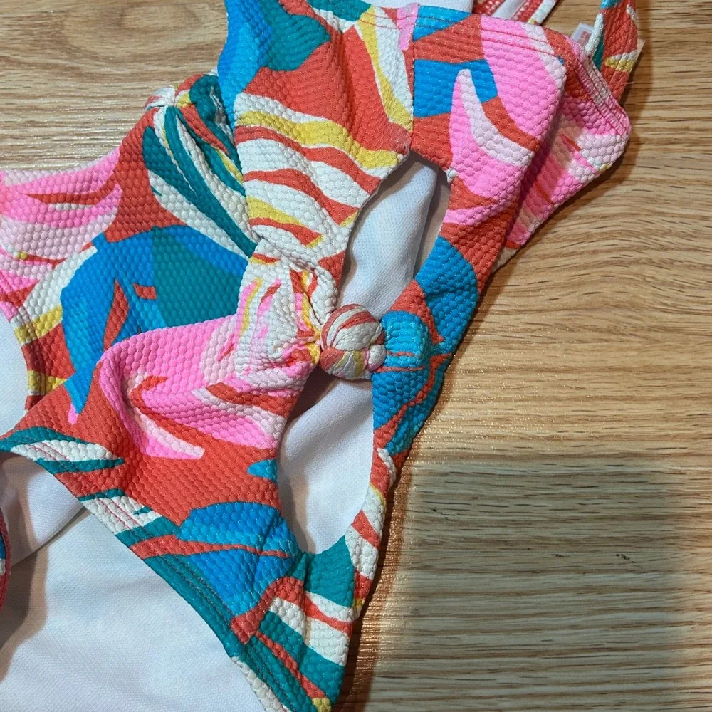 Cat‎ & Jack Girls Tropical Palm Leaf One Piece Swimsuit Pink Blue Orange XS 4/5